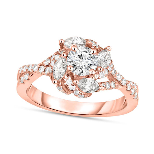 2.10 CT. T.W. Natural Diamond Frame Twist Shank Antique Vintage-Style Engagement Ring in Solid 14K Rose Gold