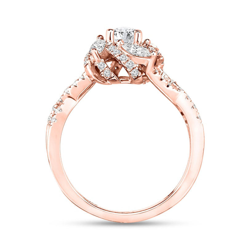 2.10 CT. T.W. Natural Diamond Frame Twist Shank Antique Vintage-Style Engagement Ring in Solid 14K Rose Gold