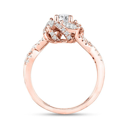 2.10 CT. T.W. Natural Diamond Frame Twist Shank Antique Vintage-Style Engagement Ring in Solid 14K Rose Gold