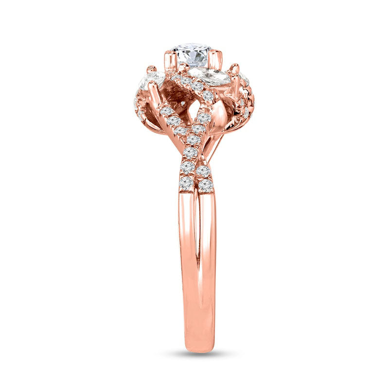 2.10 CT. T.W. Natural Diamond Frame Twist Shank Antique Vintage-Style Engagement Ring in Solid 14K Rose Gold