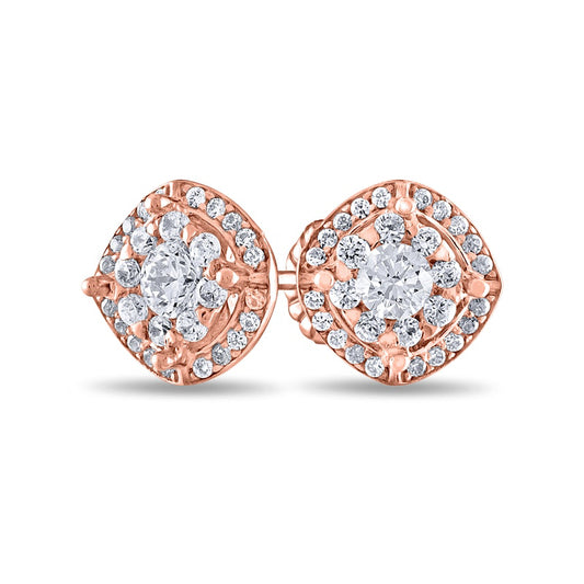 0.33 CT. T.W. Diamond Double Cushion Frame Stud Earrings in 10K Rose Gold