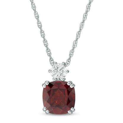 8.0mm Cushion-Cut Garnet and Lab-Created White Sapphire Pendant in Sterling Silver