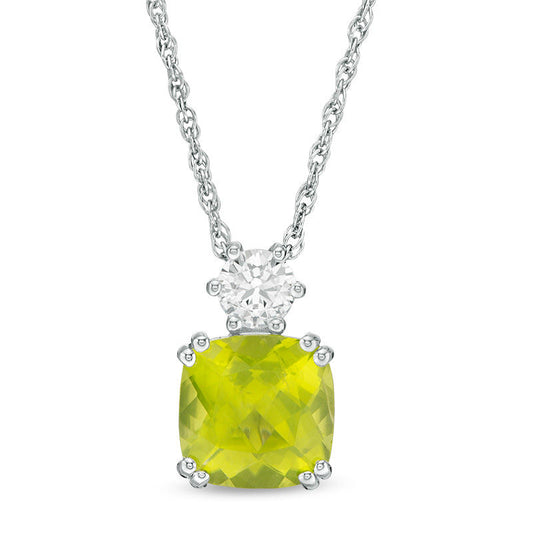 8.0mm Cushion-Cut Peridot and Lab-Created White Sapphire Pendant in Sterling Silver