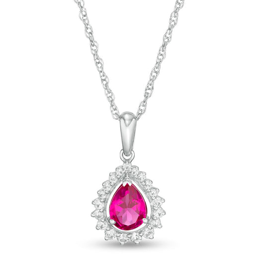 Pear-Shaped Lab-Created Ruby and White Sapphire Shadow Frame Pendant in Sterling Silver