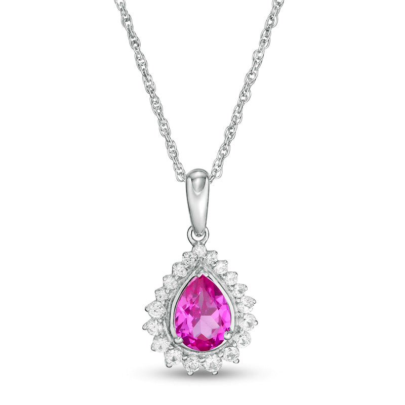 Pear-Shaped Lab-Created Pink and White Sapphire Shadow Frame Pendant in Sterling Silver