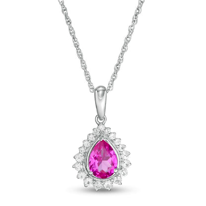 Pear-Shaped Lab-Created Pink and White Sapphire Shadow Frame Pendant in Sterling Silver
