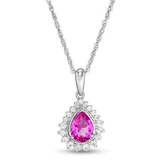Pear-Shaped Lab-Created Pink and White Sapphire Shadow Frame Pendant in Sterling Silver