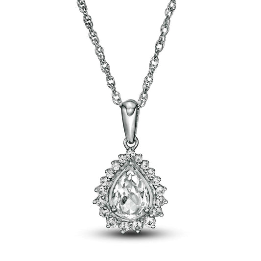 Pear-Shaped Lab-Created White Sapphire Shadow Frame Pendant in Sterling Silver