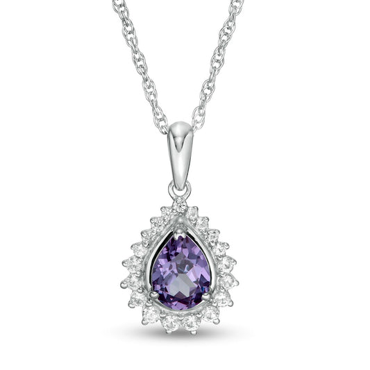 Pear-Shaped Lab-Created Alexandrite and White Sapphire Shadow Frame Pendant in Sterling Silver