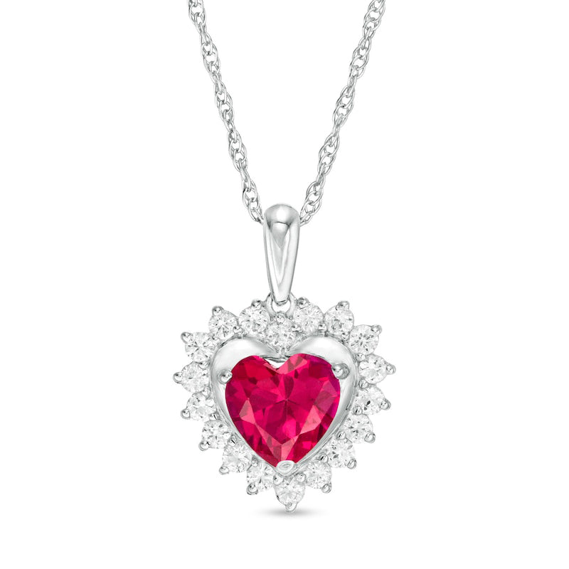 7.0mm Heart-Shaped Lab-Created Ruby and White Sapphire Shadow Frame Pendant in Sterling Silver