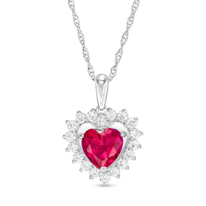 7.0mm Heart-Shaped Lab-Created Ruby and White Sapphire Shadow Frame Pendant in Sterling Silver