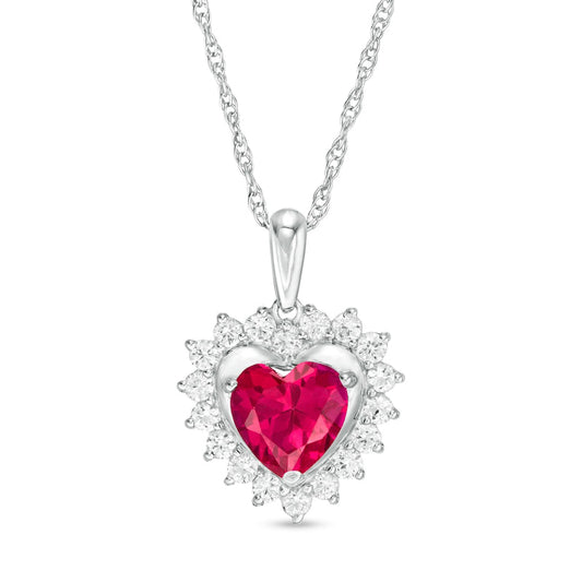 7.0mm Heart-Shaped Lab-Created Ruby and White Sapphire Shadow Frame Pendant in Sterling Silver