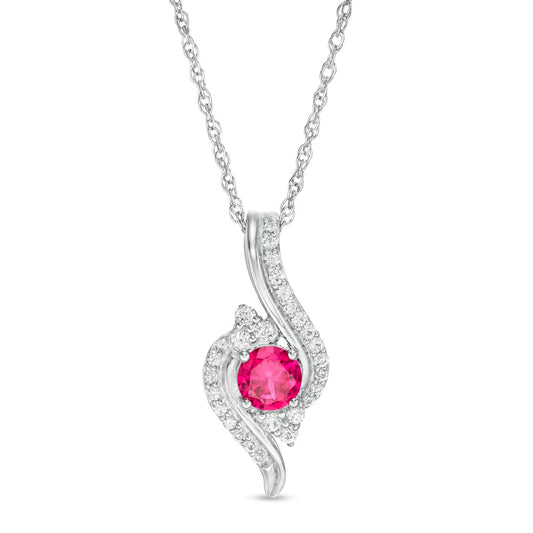5.0mm Lab-Created Ruby and White Sapphire Tri-Sides Bypass Pendant in Sterling Silver