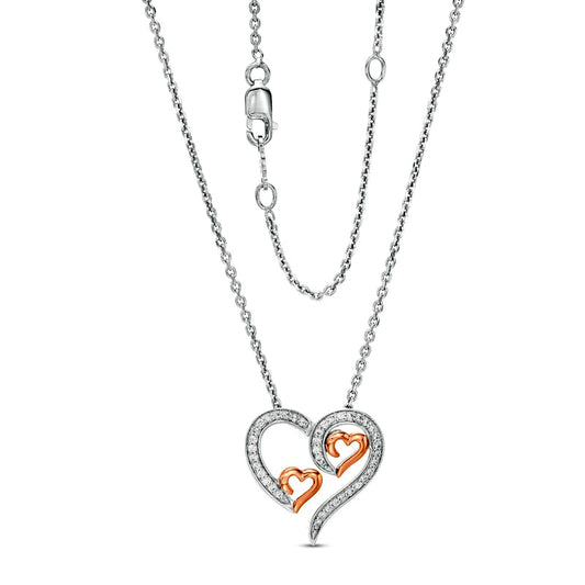 0.2 CT. T.W. Natural Diamond Triple Swirl Heart Pendant in Sterling Silver and 10K Rose Gold