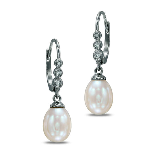 Cultured Freshwater Pearl and 0.05 CT. T.W. Diamond Drop Earrings in 10K White Gold