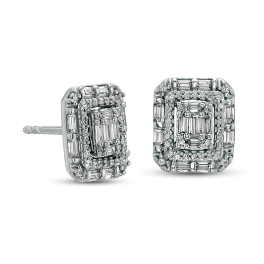 0.5 CT. T.W. Composite Diamond Double Cushion Frame Stud Earrings in 10K White Gold