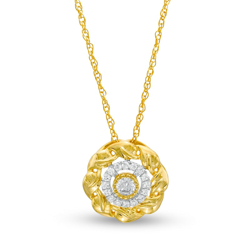0.25 CT. T.W. Natural Diamond Flower Frame Pendant in 10K Yellow Gold