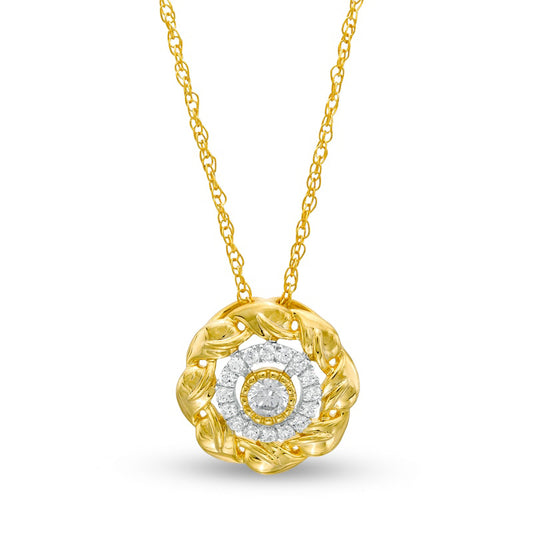 0.25 CT. T.W. Natural Diamond Flower Frame Pendant in 10K Yellow Gold