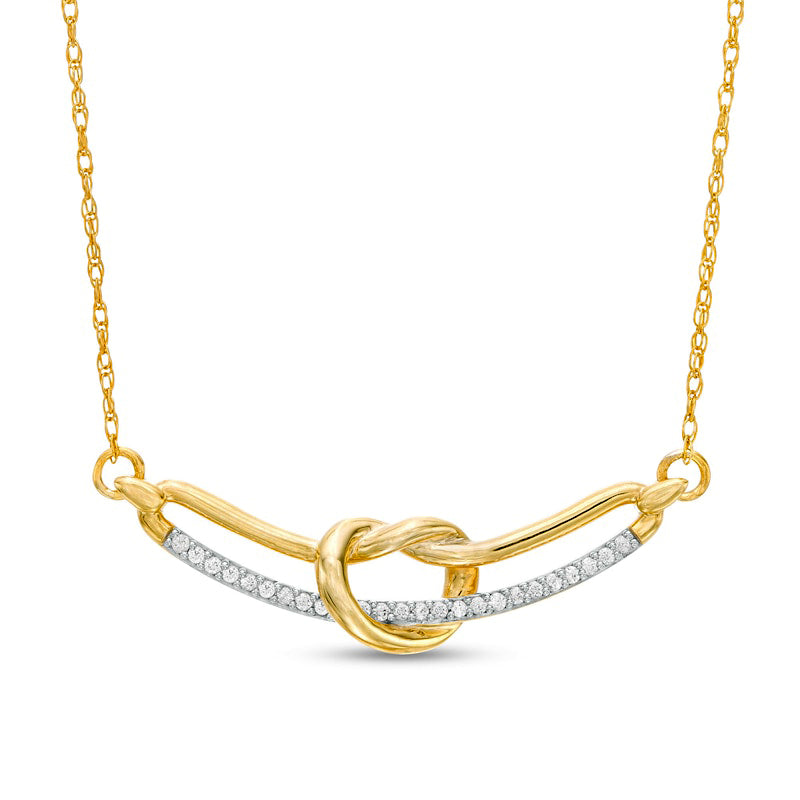 0.17 CT. T.W. Natural Diamond Pretzel Knot Curved Bar Necklace in 10K Yellow Gold