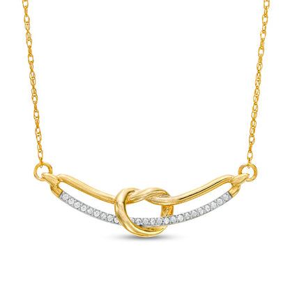 0.17 CT. T.W. Natural Diamond Pretzel Knot Curved Bar Necklace in 10K Yellow Gold