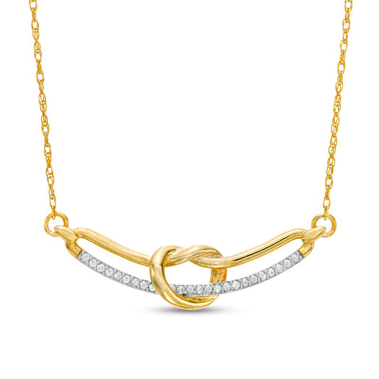 0.17 CT. T.W. Natural Diamond Pretzel Knot Curved Bar Necklace in 10K Yellow Gold