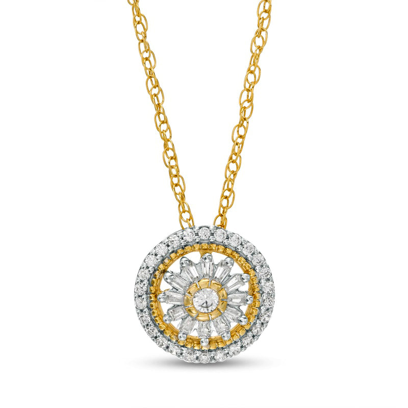 0.25 CT. T.W. Natural Diamond Double Frame Convertible Circle Pendant in 10K Yellow Gold