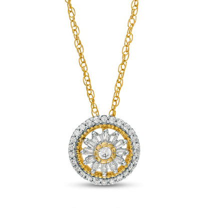 0.25 CT. T.W. Natural Diamond Double Frame Convertible Circle Pendant in 10K Yellow Gold