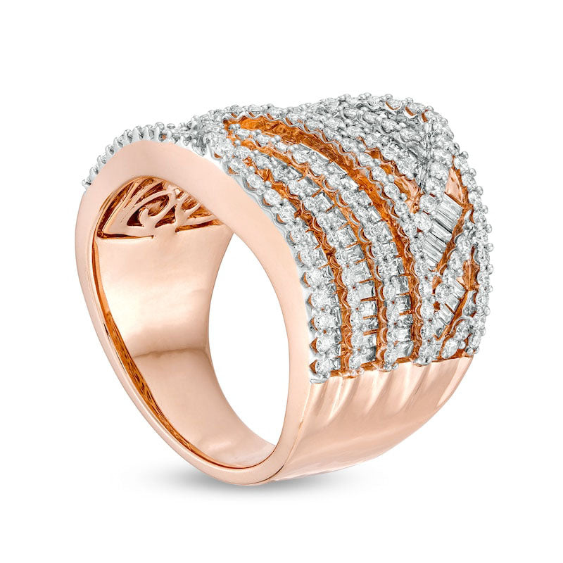 2.5 CT. T.W. Champagne and White Natural Diamond Layered Multi-Row Ring in Solid 10K Rose Gold