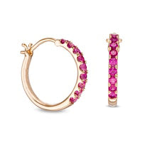 Lab-Created Ruby Hoop Earrings in Sterling Silver with 14K Gold Plate