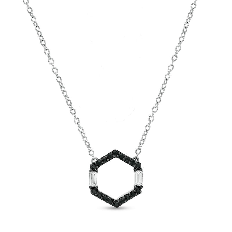 0.17 CT. T.W. Enhanced Black and White Natural Diamond Hexagon Necklace in Sterling Silver