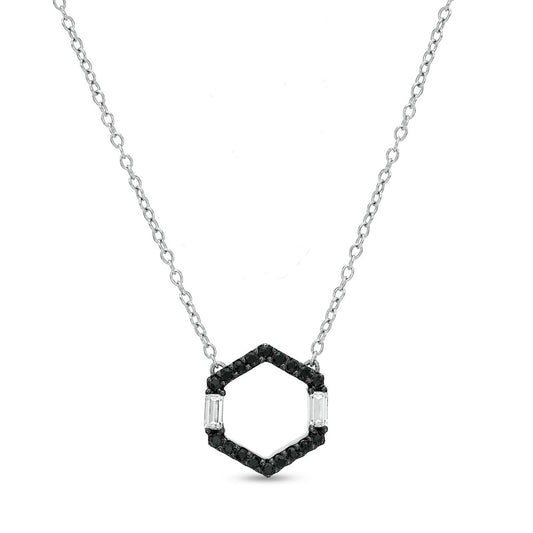 0.17 CT. T.W. Enhanced Black and White Natural Diamond Hexagon Necklace in Sterling Silver