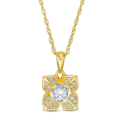 0.2 CT. T.W. Natural Diamond Flower Pendant in Sterling Silver with 10K Yellow Gold Plate