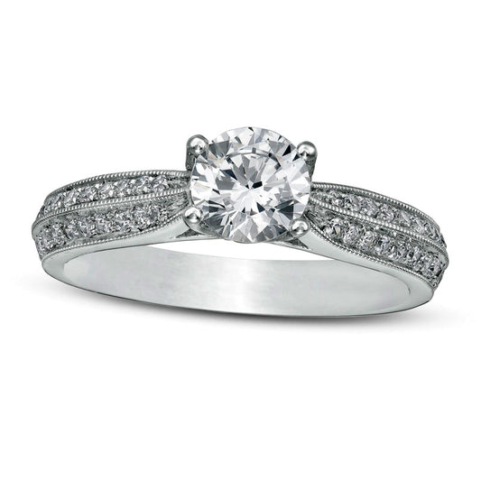 1.0 CT. T.W. Natural Diamond Double Row Antique Vintage-Style Engagement Ring in Solid 14K White Gold