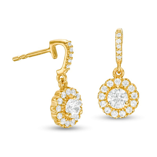 0.75 CT. T.W. Diamond Frame Scallop Edge Drop Earrings in 14K Gold