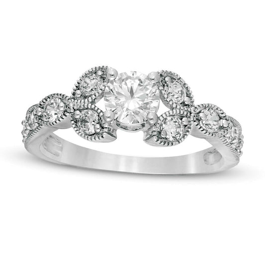 1.0 CT. T.W. Natural Diamond Leaf Sides Antique Vintage-Style Engagement Ring in Solid 10K White Gold