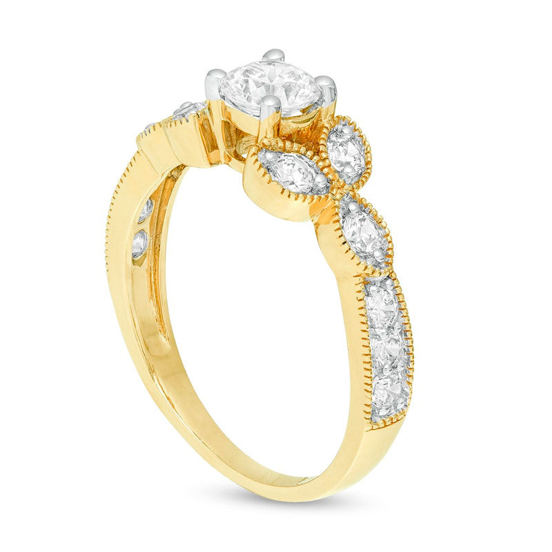 1.0 CT. T.W. Natural Diamond Tri-Sides Antique Vintage-Style Engagement Ring in Solid 10K Yellow Gold