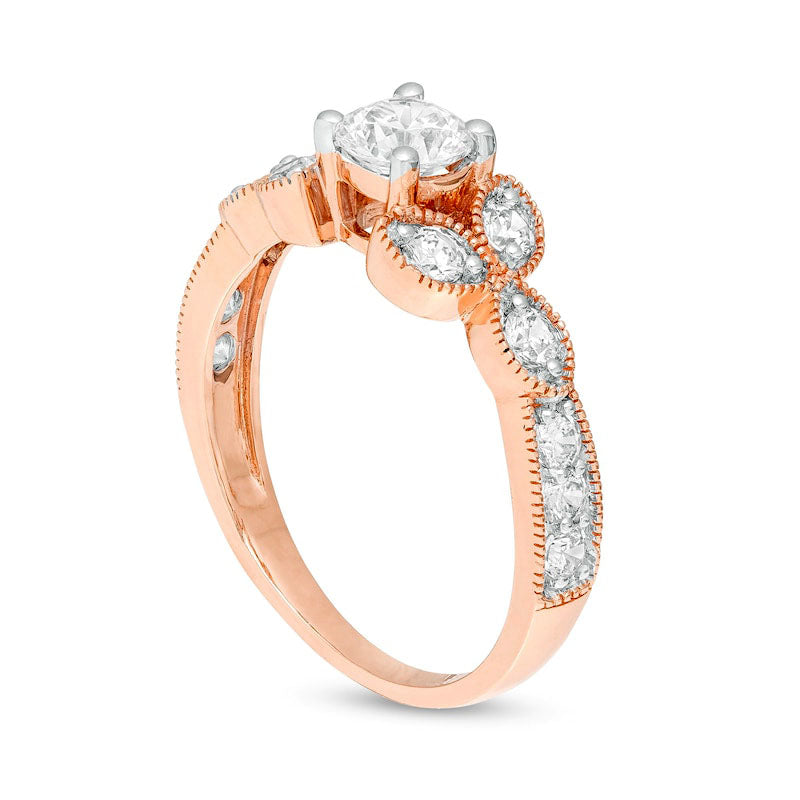 1.0 CT. T.W. Natural Diamond Leaf Sides Antique Vintage-Style Engagement Ring in Solid 10K Rose Gold