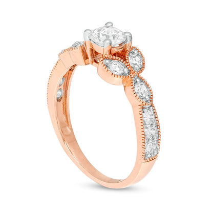 1.0 CT. T.W. Natural Diamond Leaf Sides Antique Vintage-Style Engagement Ring in Solid 10K Rose Gold