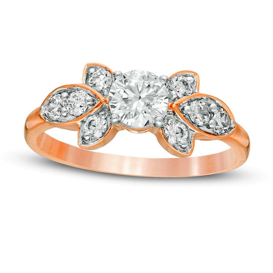 0.88 CT. T.W. Natural Diamond Tri-Sides Engagement Ring in Solid 10K Rose Gold