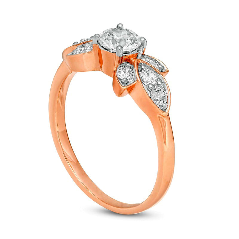 0.88 CT. T.W. Natural Diamond Tri-Sides Engagement Ring in Solid 10K Rose Gold