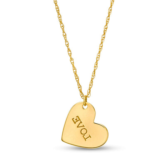 Etched "LOVE" Tilted Heart Pendant in 14K Gold