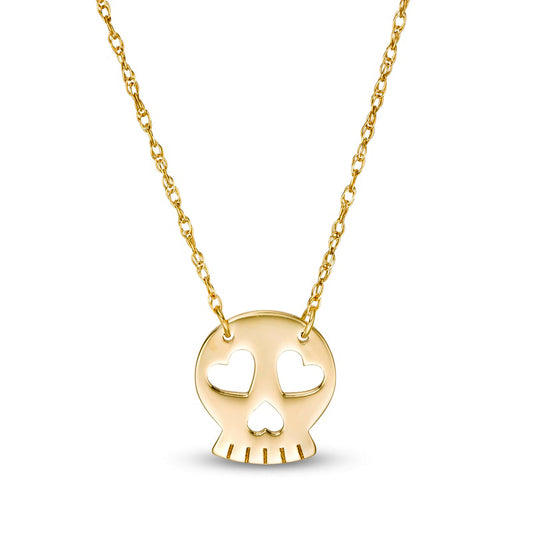 Mini Skull with Heart Eyes Necklace in 14K Gold