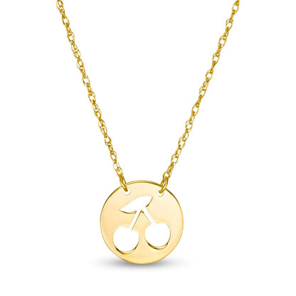 Mini Cut-Out Cherries Disc Necklace in 14K Gold