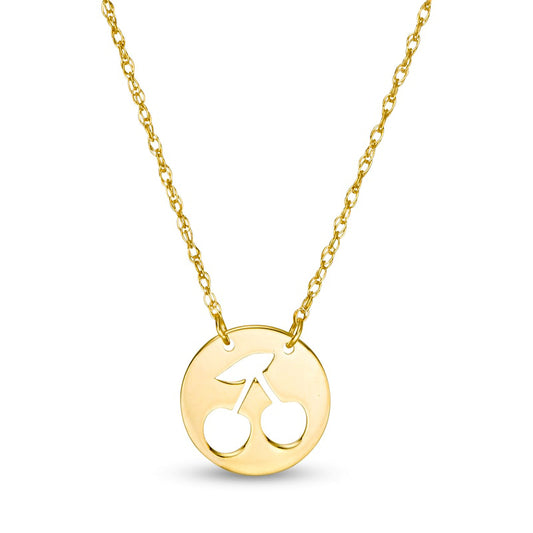 Mini Cut-Out Cherries Disc Necklace in 14K Gold