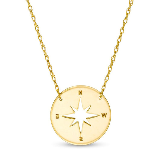 Mini Etched Cut-Out Compass Disc Necklace in 14K Gold