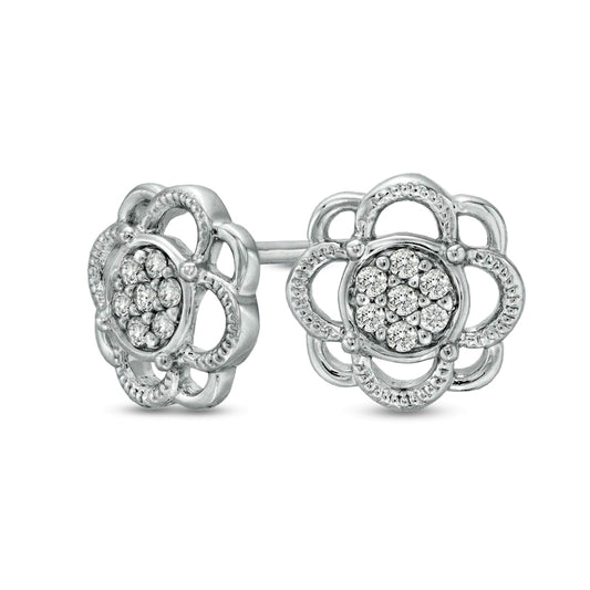 0.07 CT. T.W. Composite Diamond Vintage-Style Flower Stud Earrings in 10K White Gold
