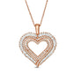 0.5 CT. T.W. Baguette and Round Natural Diamond Multi-Row Heart Pendant in 10K Rose Gold