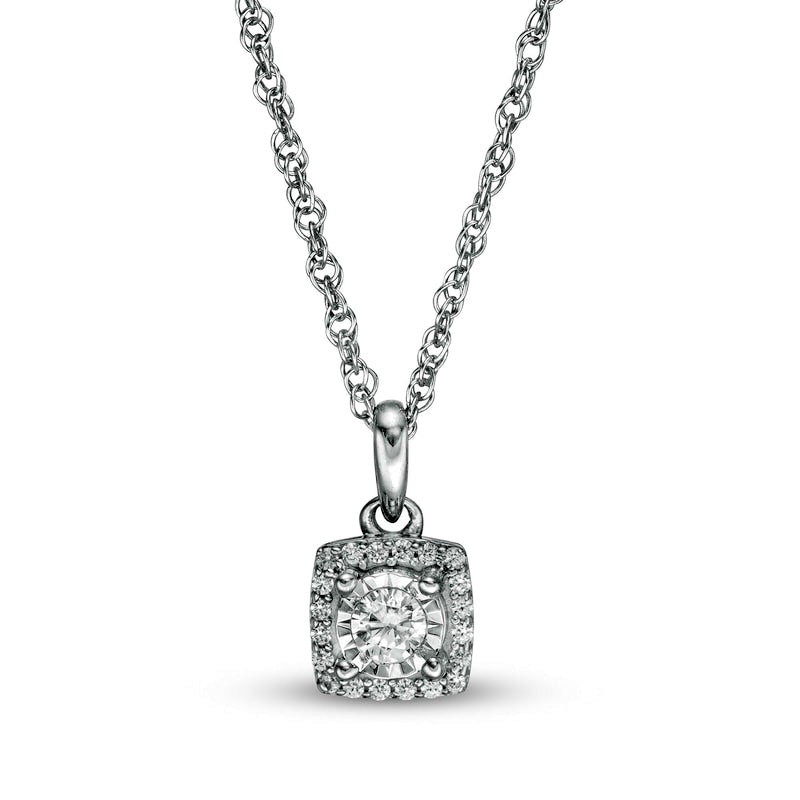 0.13 CT. T.W. Natural Diamond Square Frame Pendant in 10K White Gold