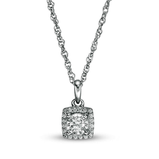 0.13 CT. T.W. Natural Diamond Square Frame Pendant in 10K White Gold