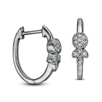 0.1 CT. T.W. Diamond Vintage-Style Floral Hoop Earrings in Sterling Silver